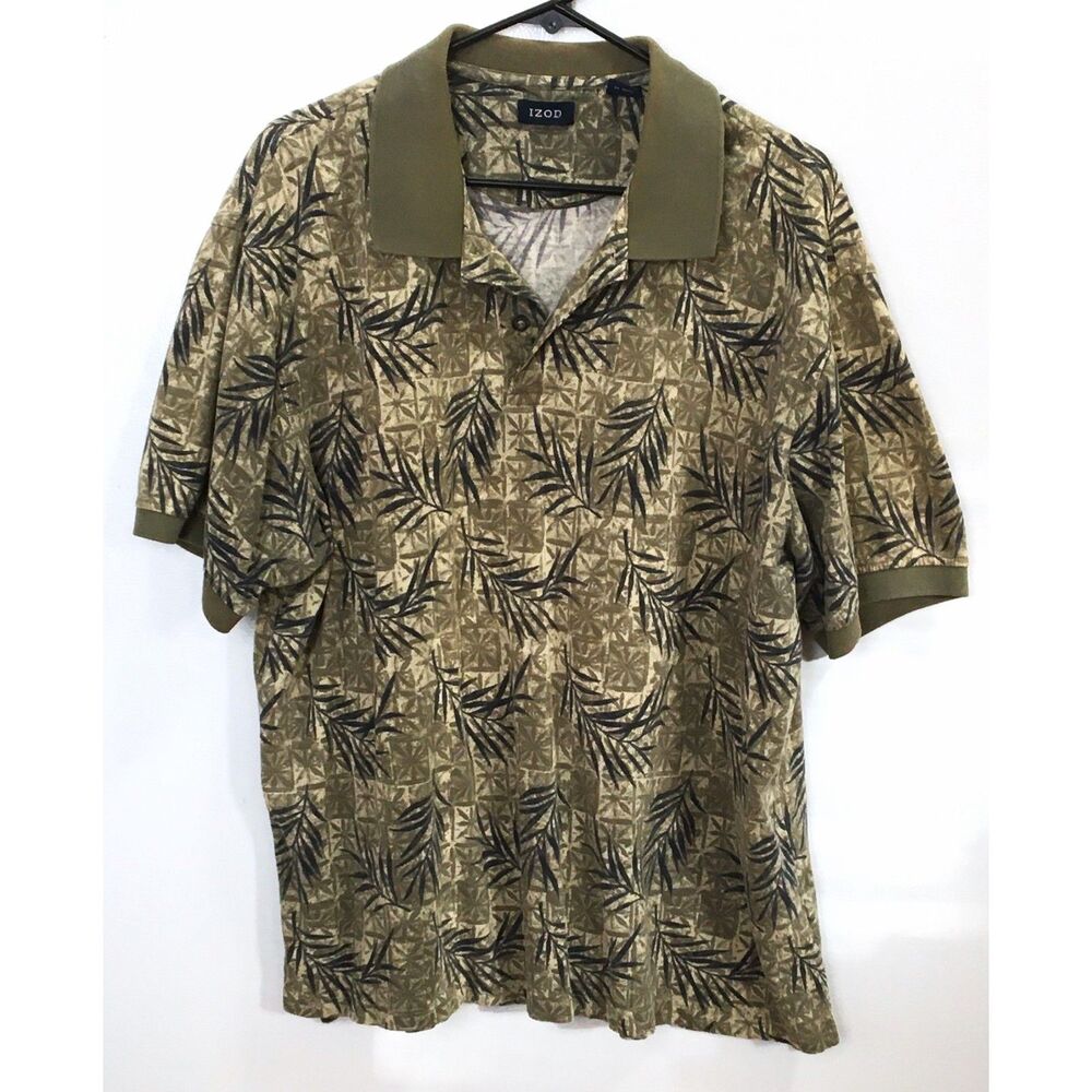 Izod Polo Shirt Men's XL Olive Green Pattern
